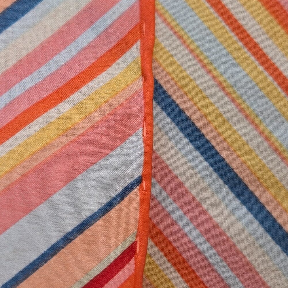 Colorful Silk Square Scarf Neckerchief Diamond Stripes Hand Rolled Edges - Picture 2 of 7